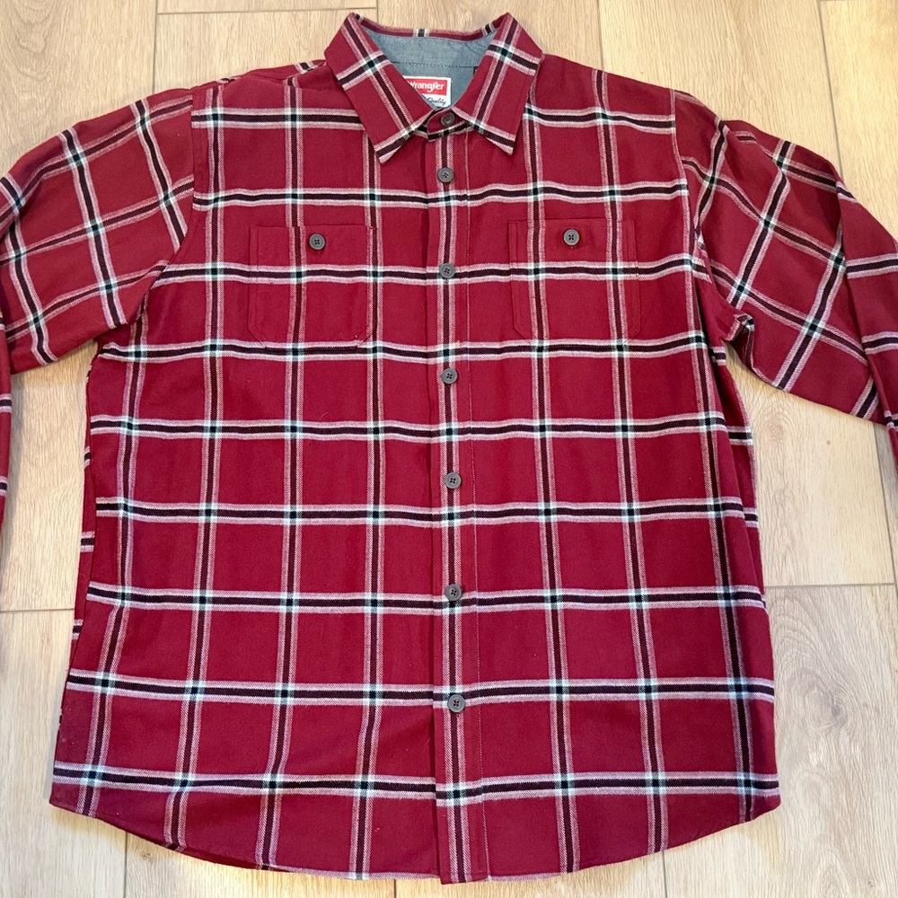 Wrangler Burgundy Plaid Button-Down Shirt